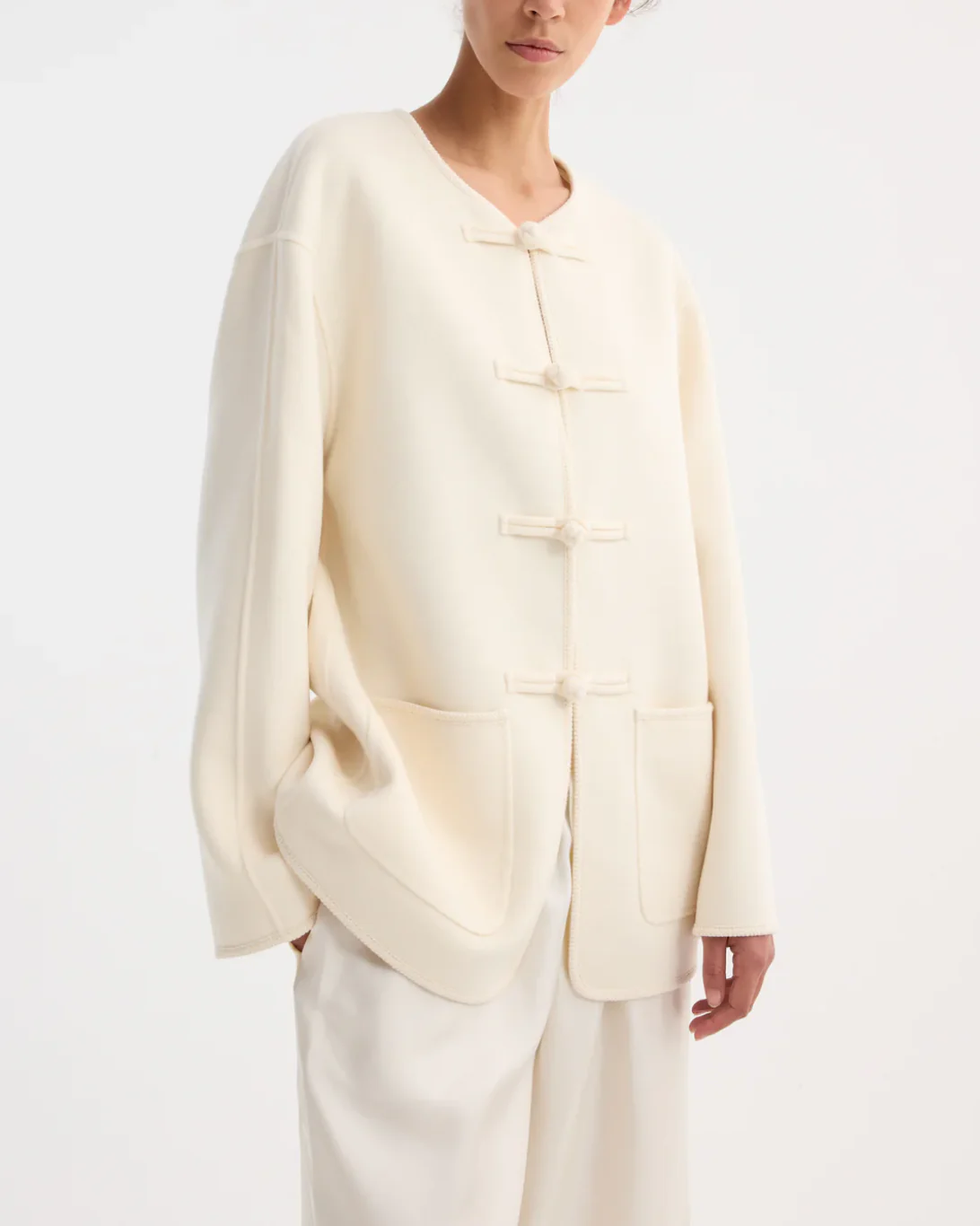 Mandarin Double Faced Wool Jacket | Off White - Image 4