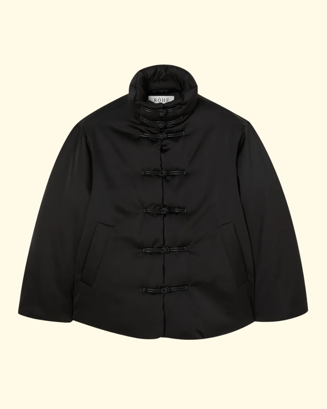 Mandarin Satin Padded Jacket | Black