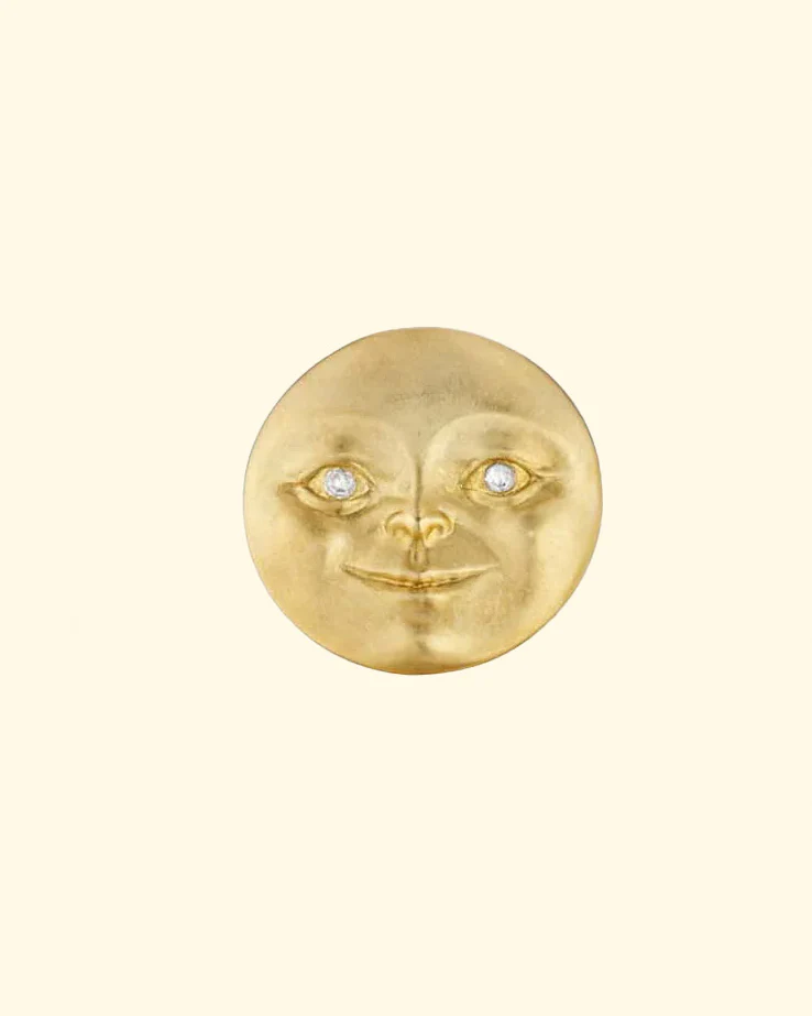 Moonface Stud Earrings W/ Diamond Eyes - Image 2