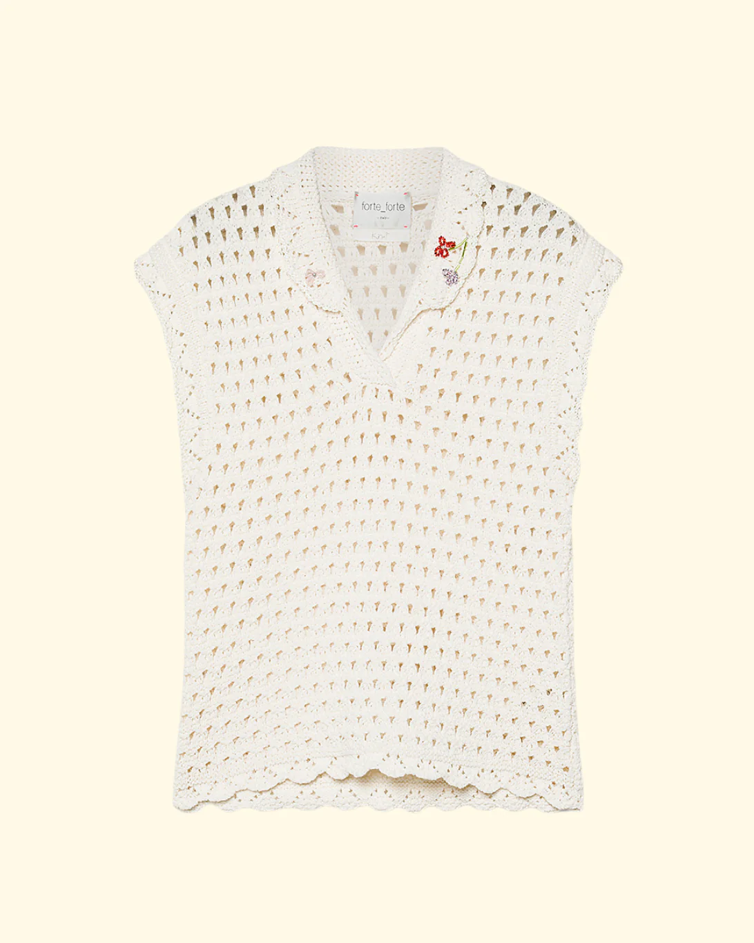 Organic Vrille' Cotton Embroidered Polo | Crystal