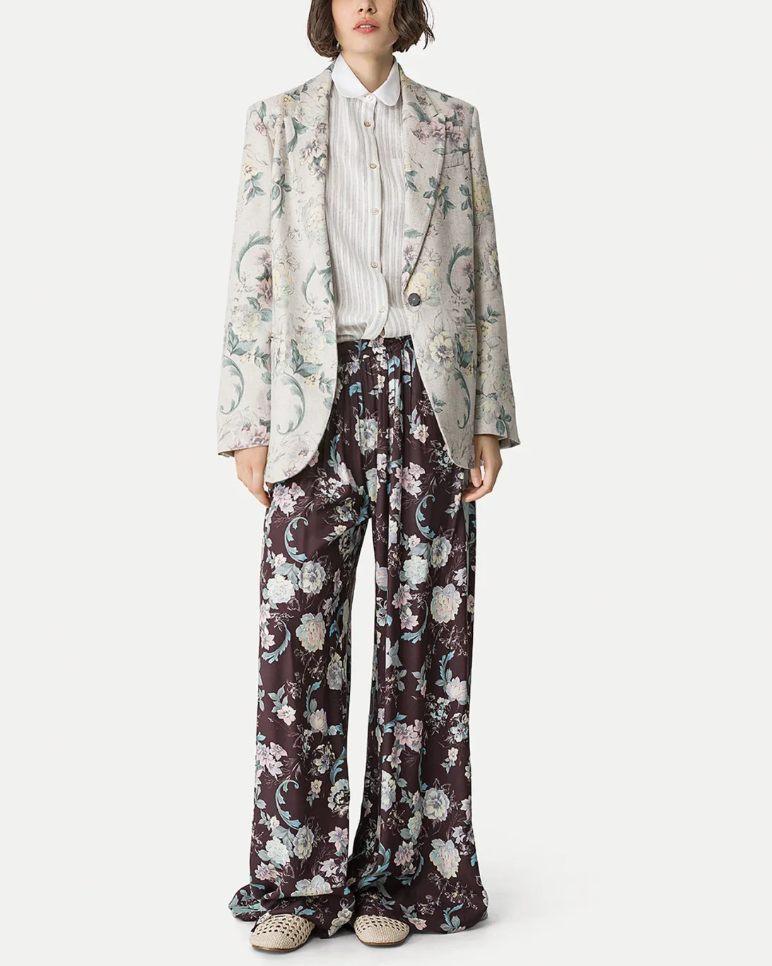 "Peonia My Love" Fluid Jacquard Pants | Chocolat - Image 2