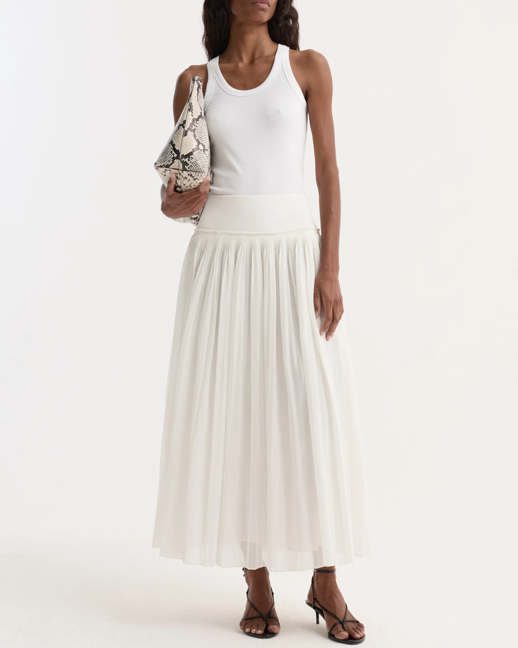 Pleated Cotton Muslin Skirt | Optic White - Image 2