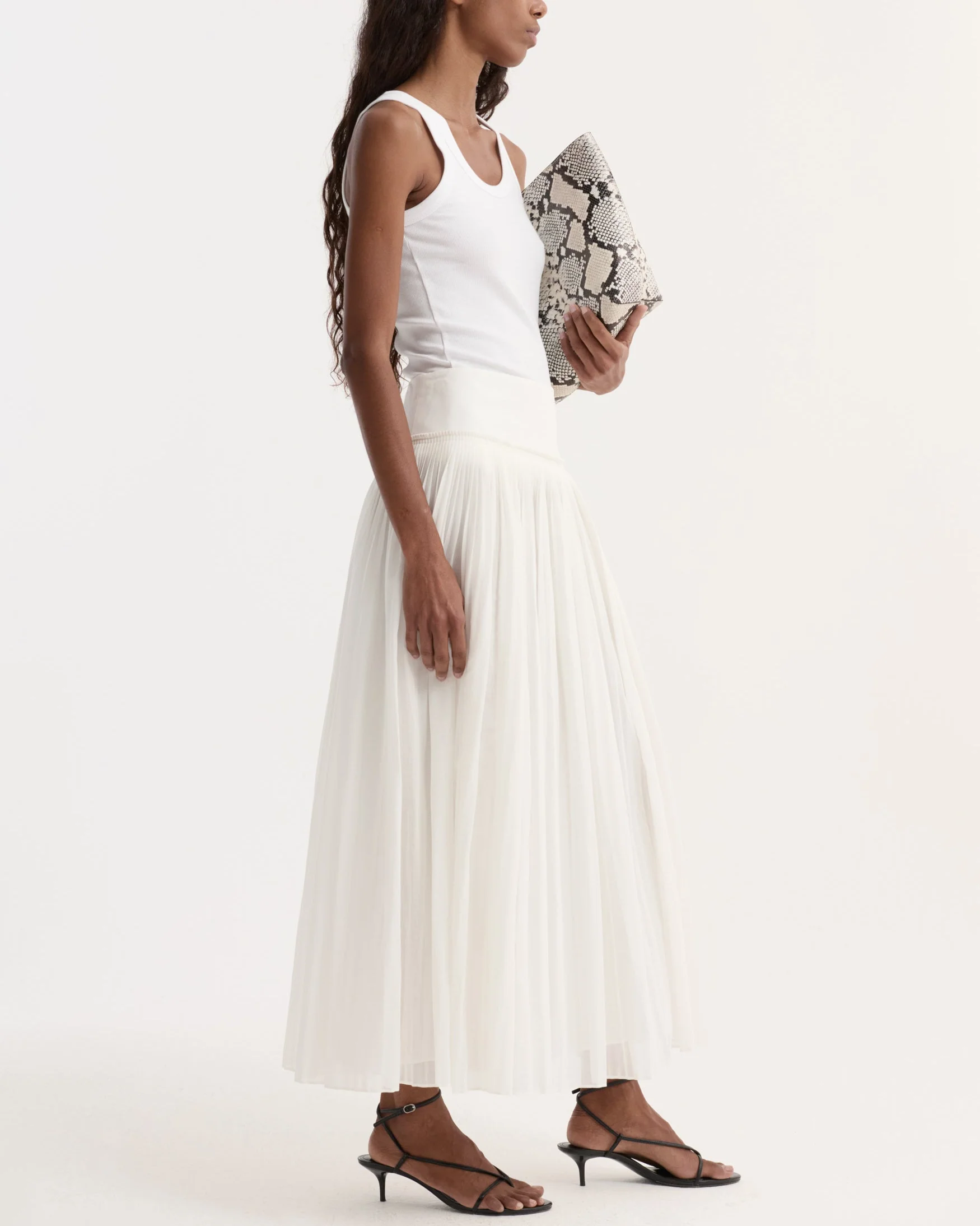 Pleated Cotton Muslin Skirt | Optic White - Image 3