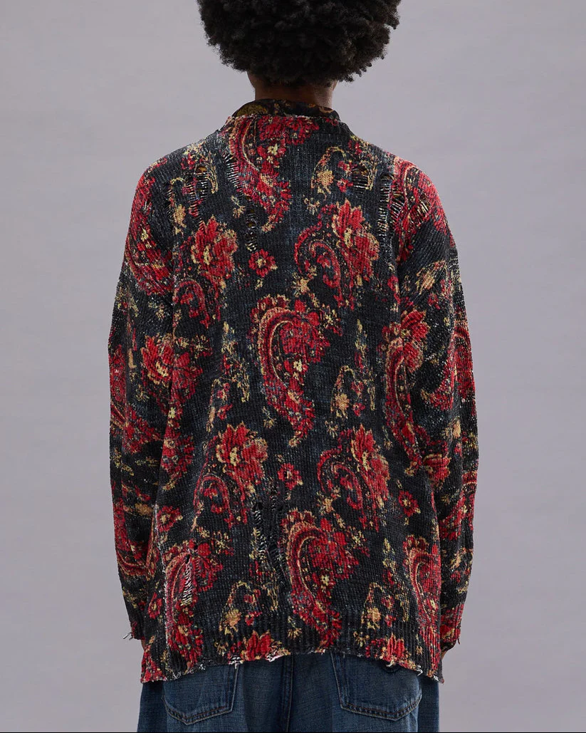 Printed Boyfriend Cardigan | Black/Red - Image 2
