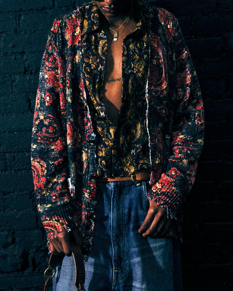 Printed Boyfriend Cardigan | Black/Red - Image 4