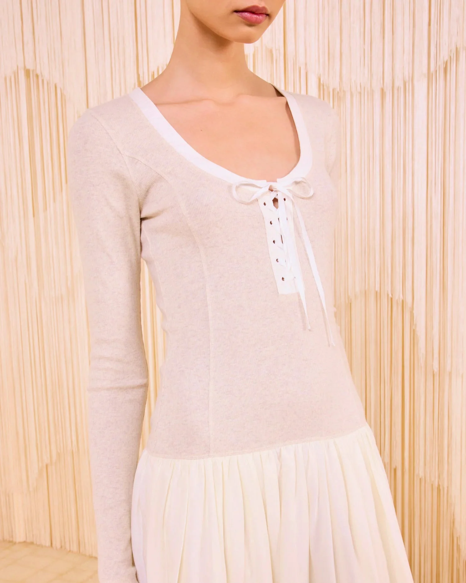 Quincy Drop Waist Long Sleeve Dress | Ivory Melange - Image 4