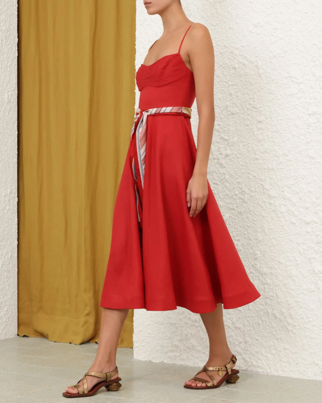 Rebellion Tuck Midi Dress | Red - Image 3