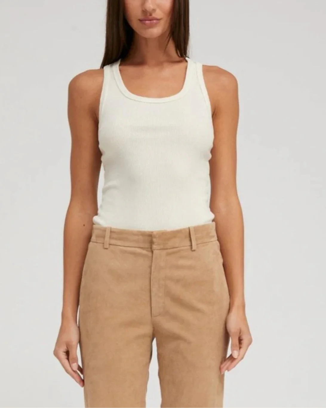 Ribbed Fitted Scooped Tank | Creme - Image 3