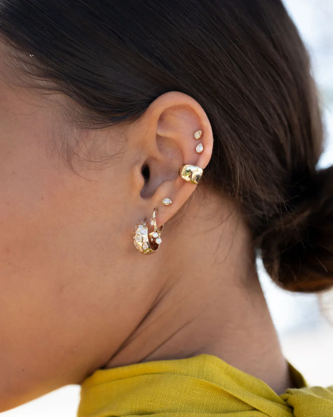 Shell Diamond Sprinkle Dome Hoops | 14k Yellow Gold - ONLINE ONLY - Image 2