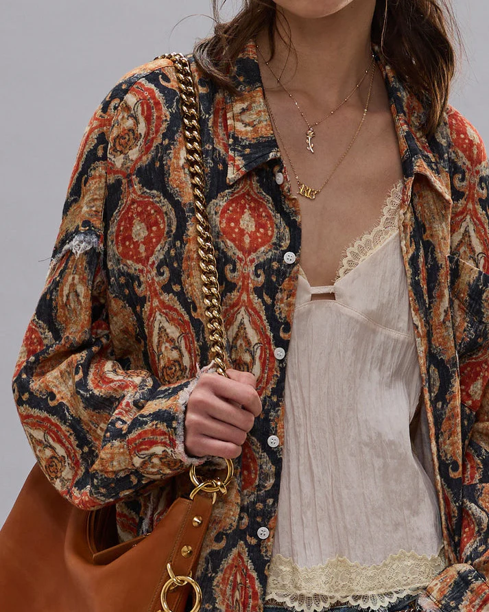 Shredded Seam Drop Neck Shirt | Orange Dark Navy - Image 4