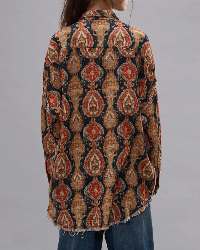 Shredded Seam Drop Neck Shirt | Orange Dark Navy - Image 5