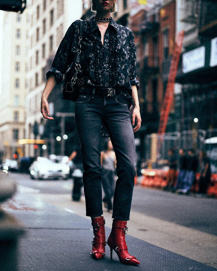 Shredded Seam Ruffle Shirt | Floral on Black - Image 2