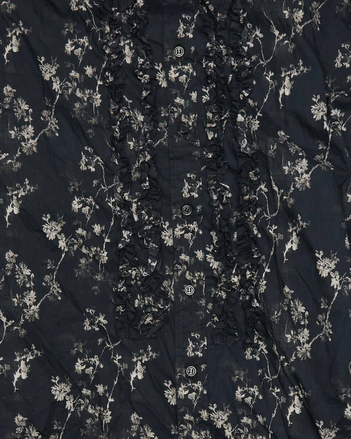 Shredded Seam Ruffle Shirt | Floral on Black - Image 5
