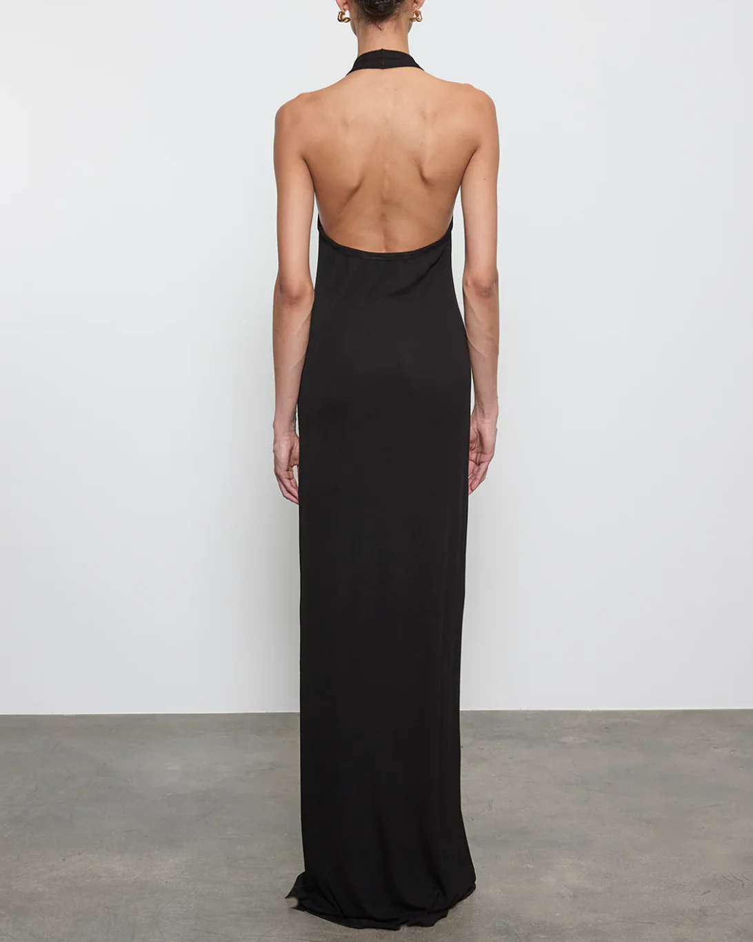 Silk Rib Halter Maxi Dress | Black - Image 2