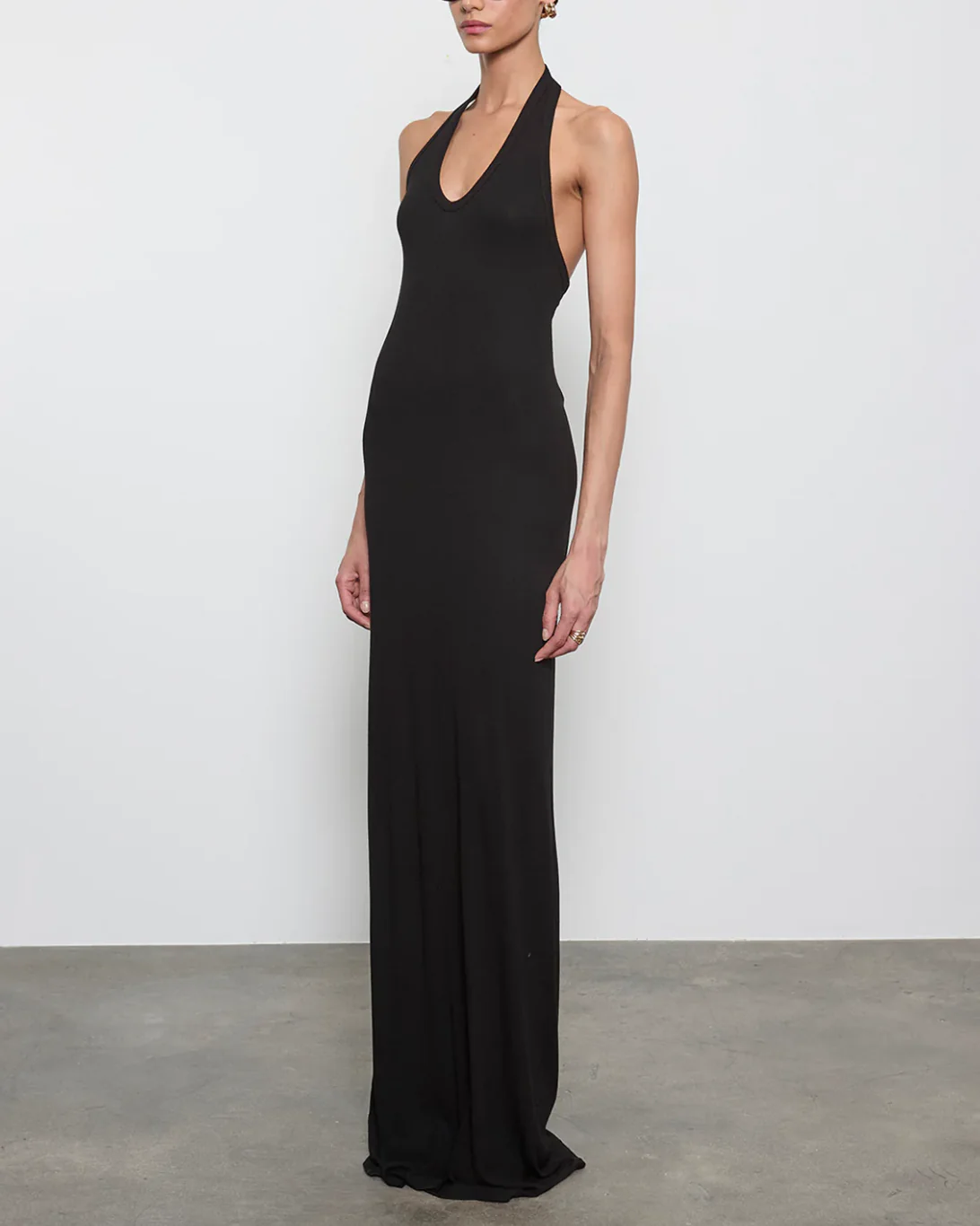 Silk Rib Halter Maxi Dress | Black - Image 3