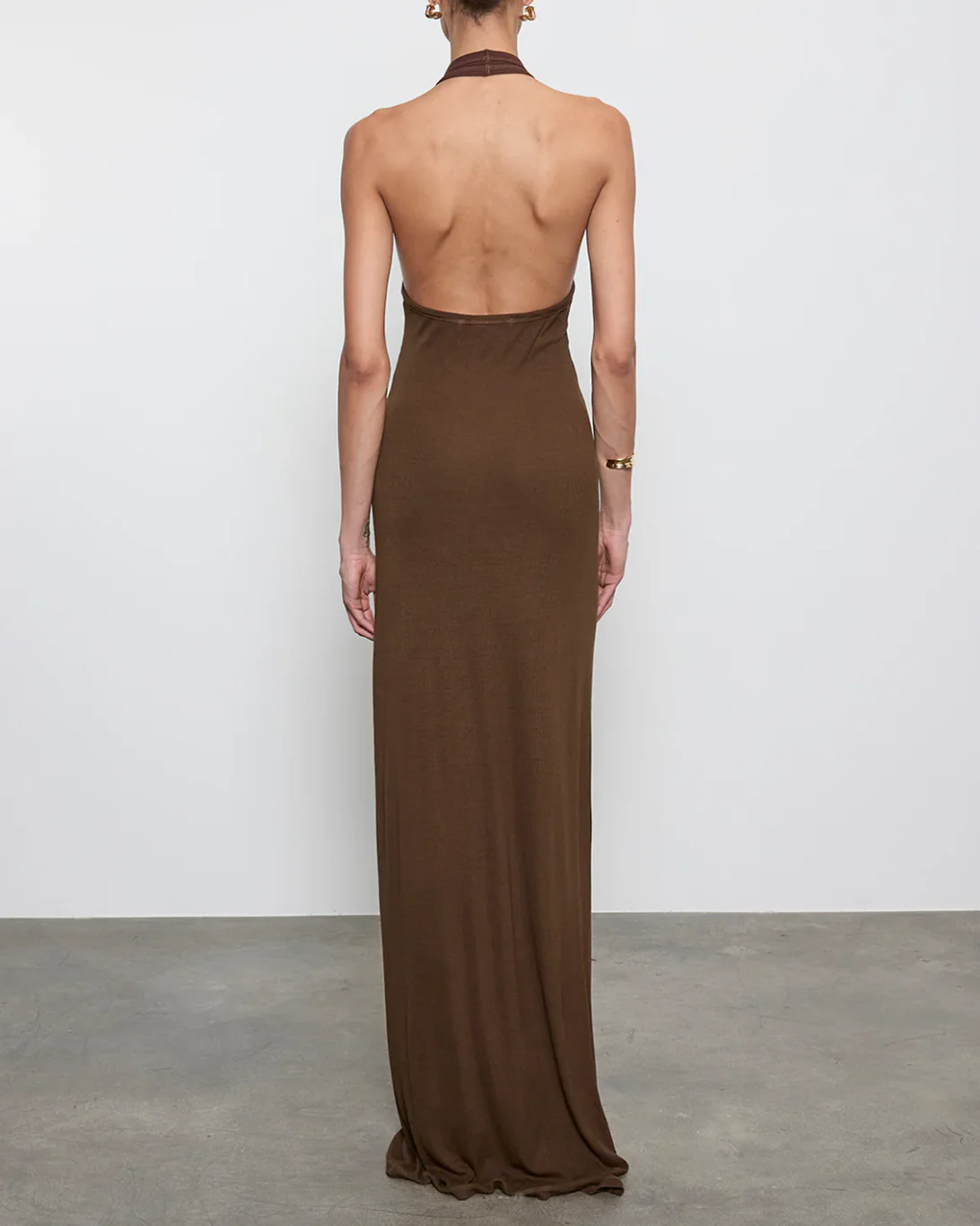 Silk Rib Halter Maxi Dress | Chocolate - Image 2