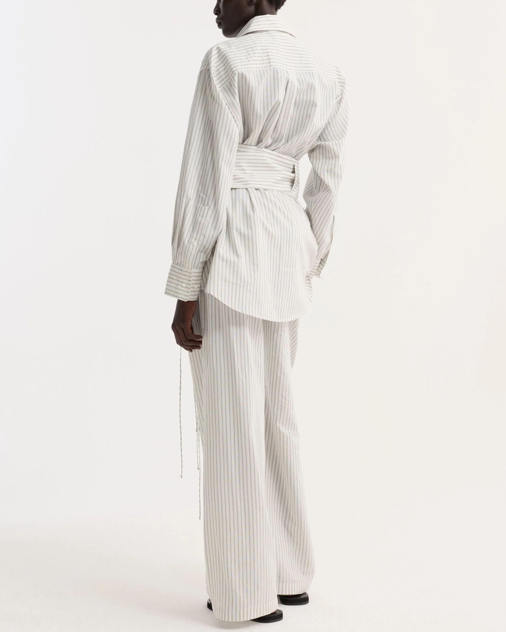 Silk Stripe Belted Shirt | Fine Stripe - Image 5