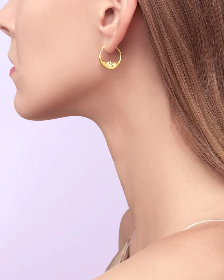 Small Crescent Moon Hoop Earrings - Image 2