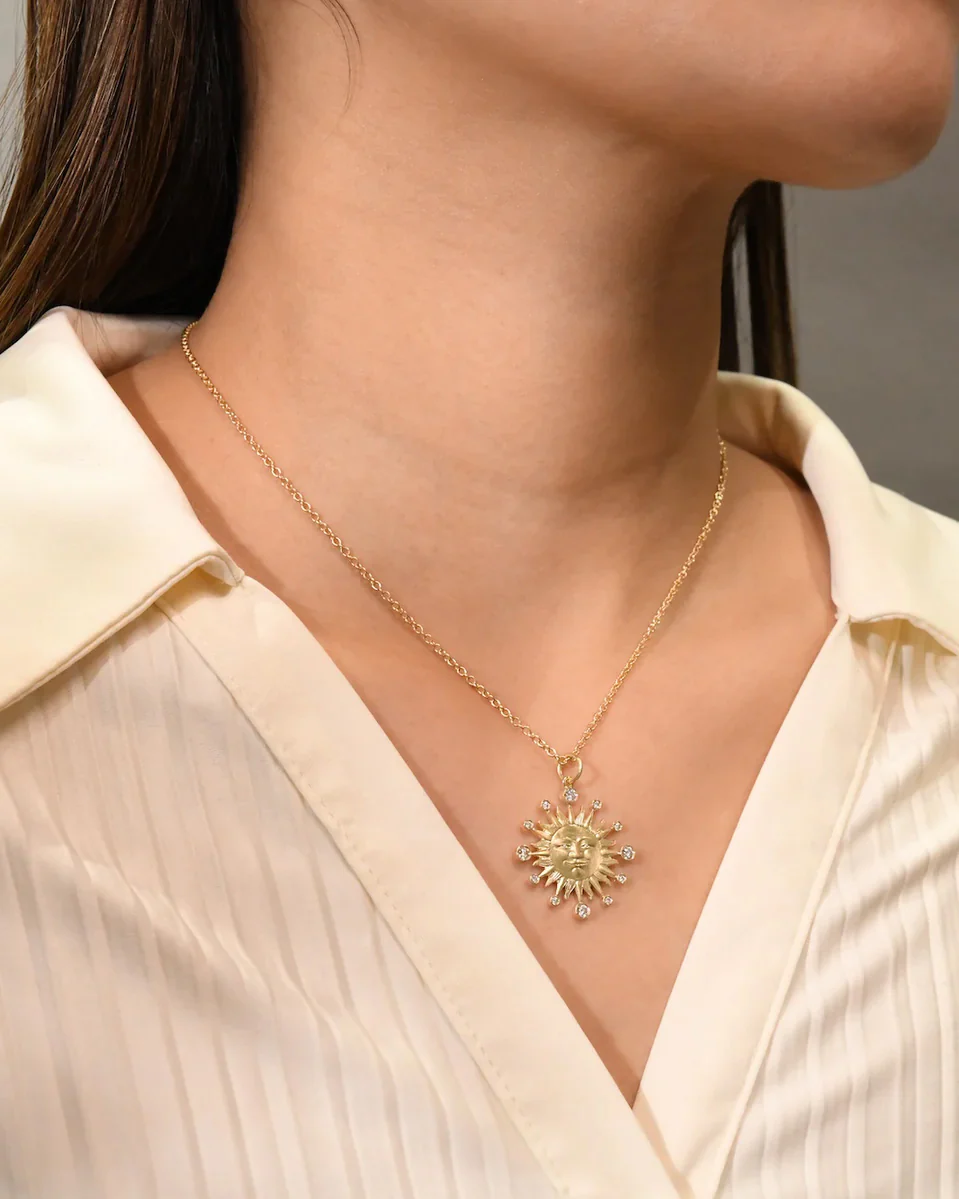 Small Diamond Sunface Pendant - ONLINE ONLY - Image 2