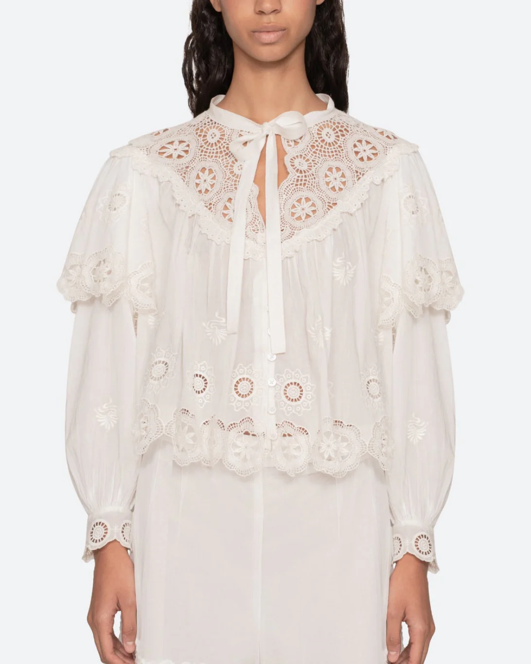Sofia Embroidered L/SLV Top | Cream - Image 2