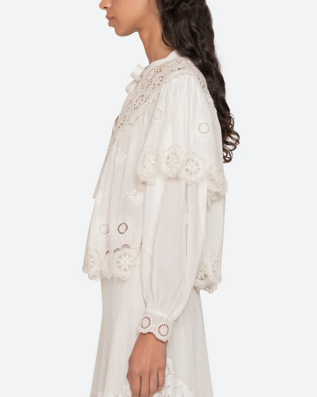 Sofia Embroidered L/SLV Top | Cream - Image 4
