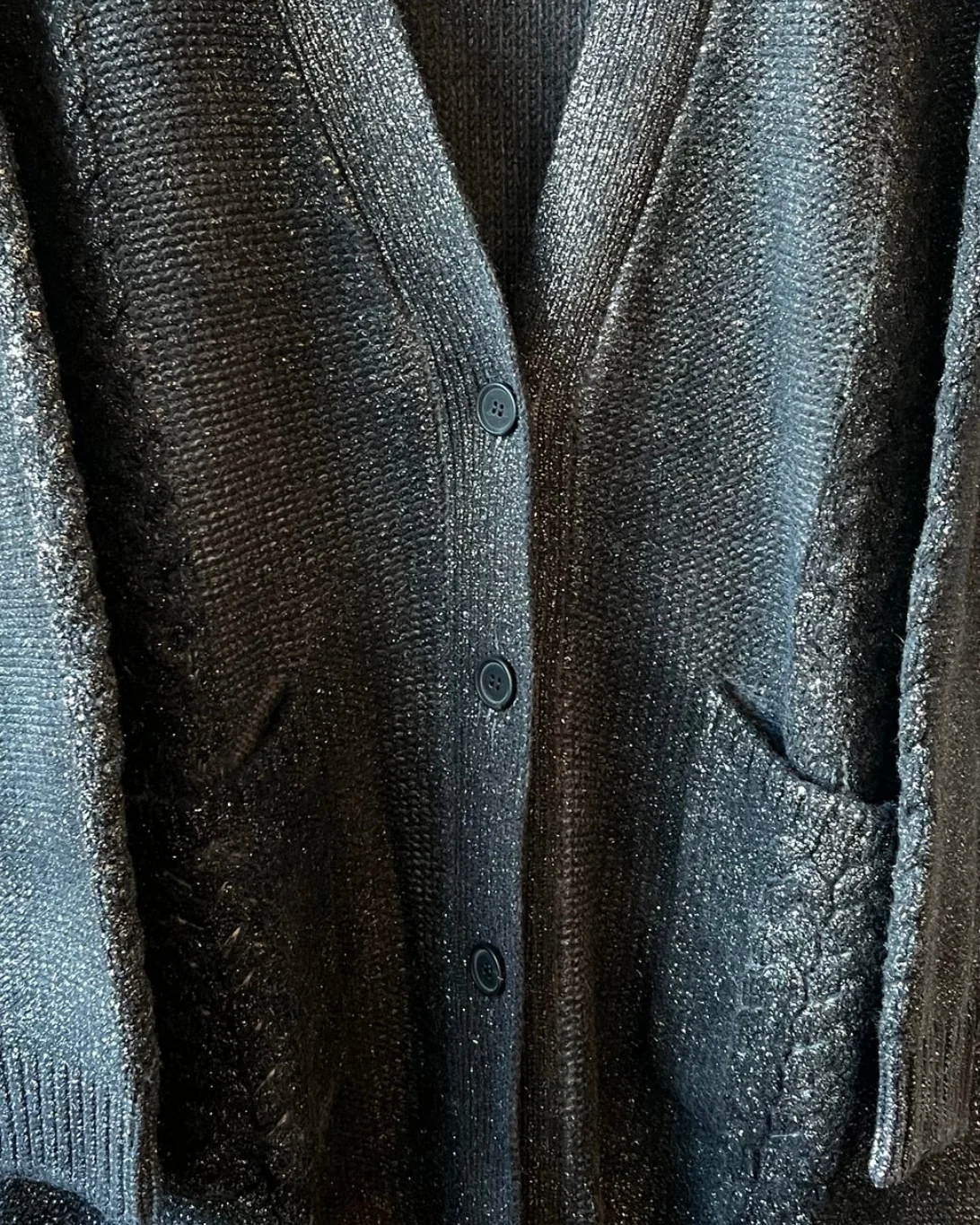 Star Dust Effect V Neck Cardigan | Nero - Image 2
