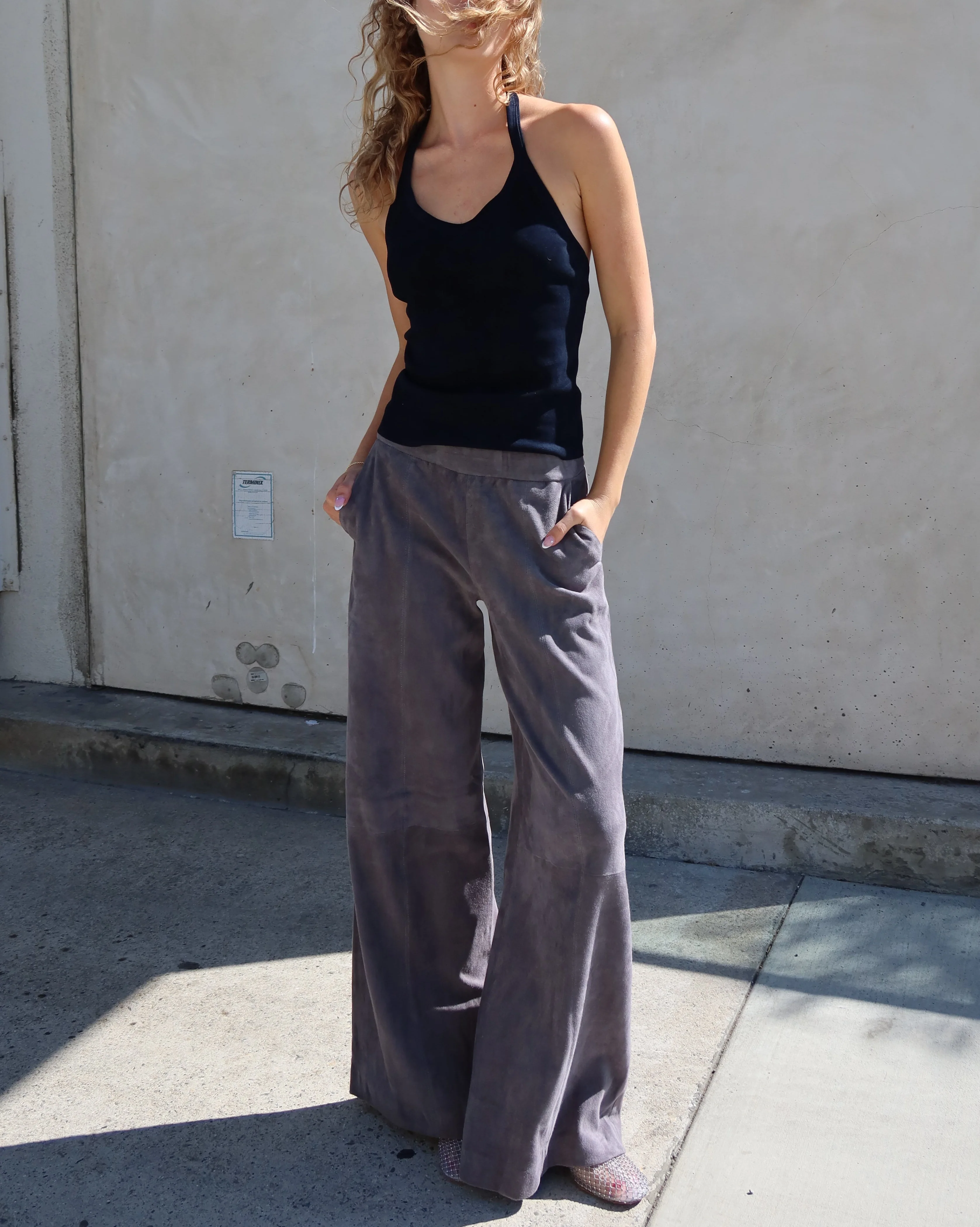 Suede Wide Leg Pant | Castle grey - Image 2