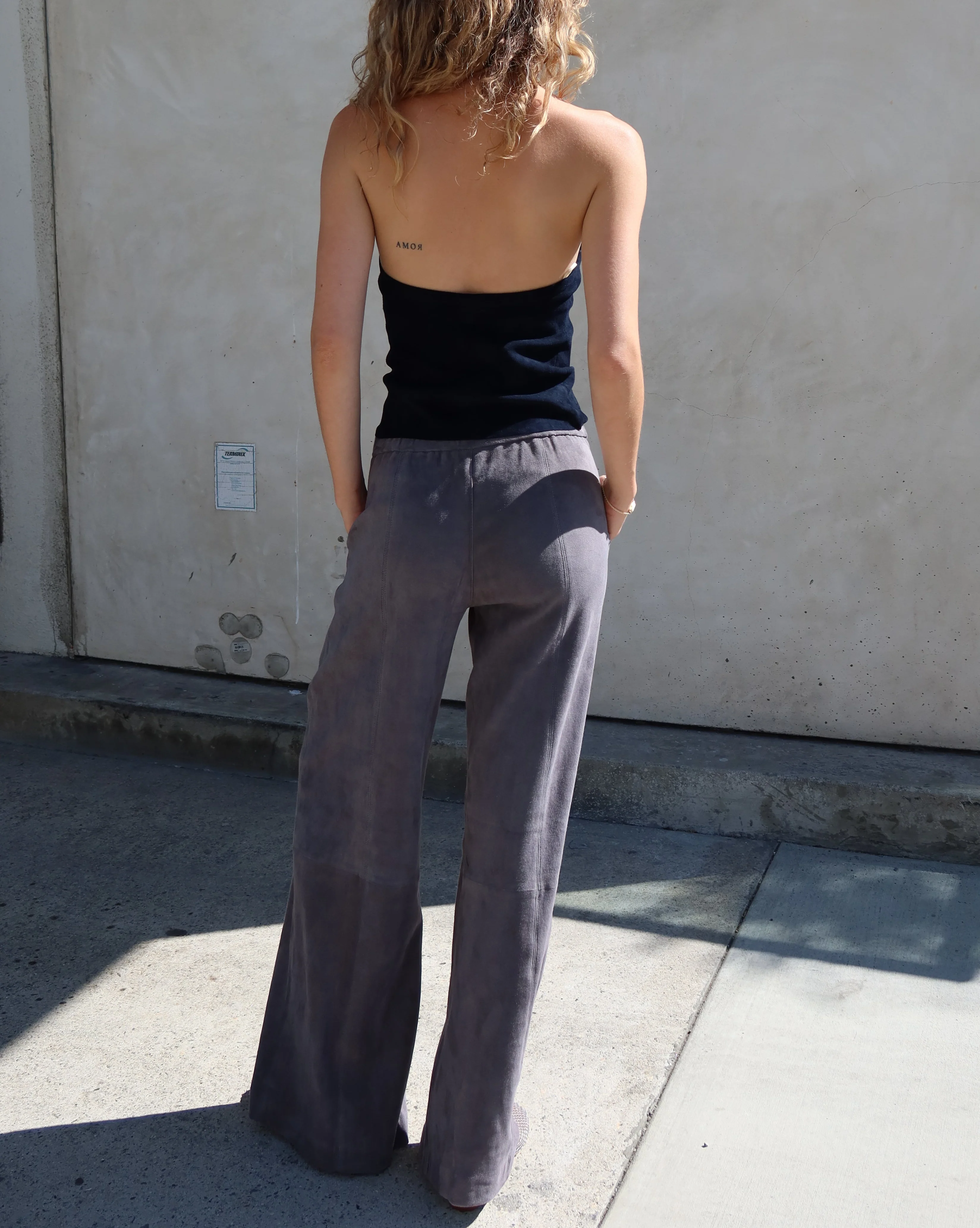 Suede Wide Leg Pant | Castle grey - Image 4