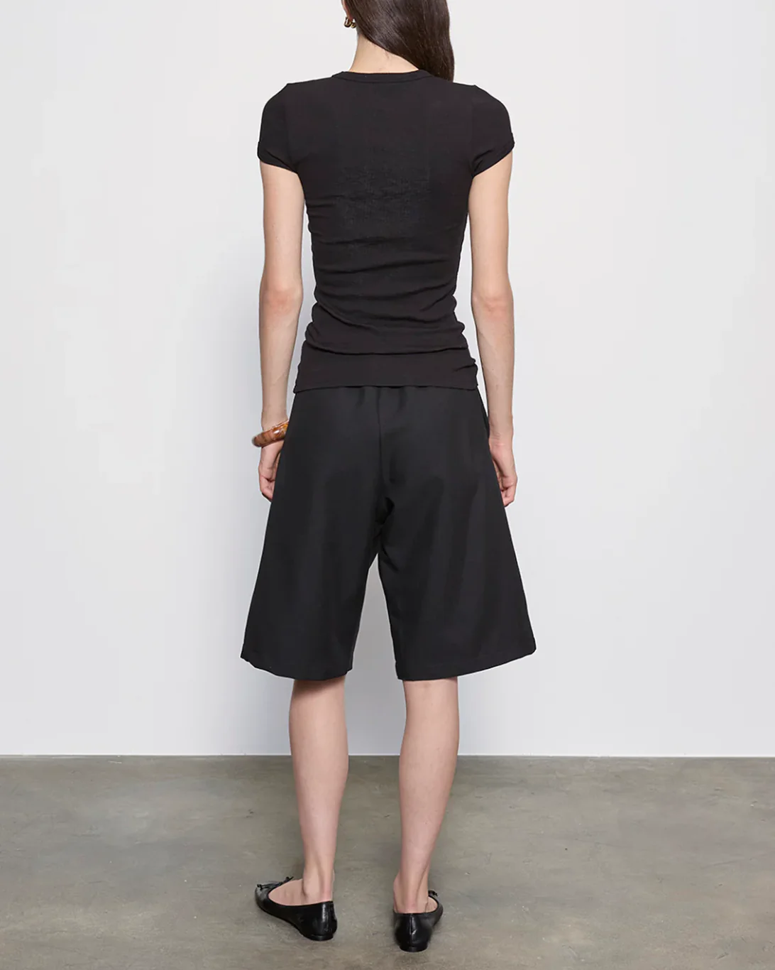 Textured Rib Cap Sleeve Crew | Black - Image 3