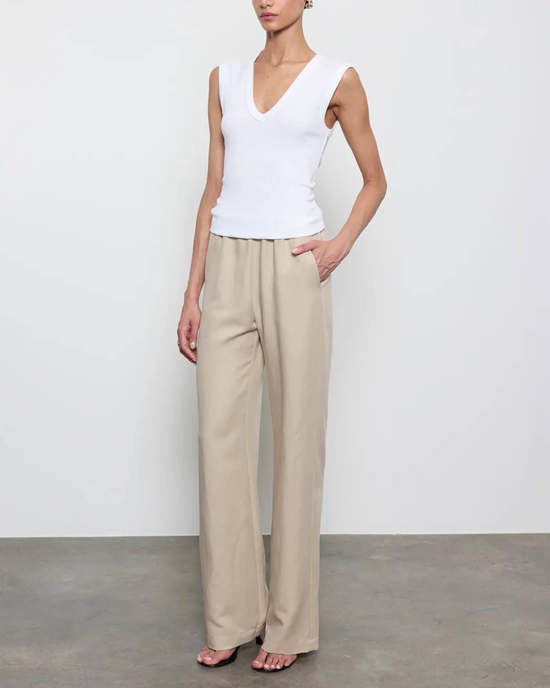 Textured Rib Sleeveless V | White - Image 3