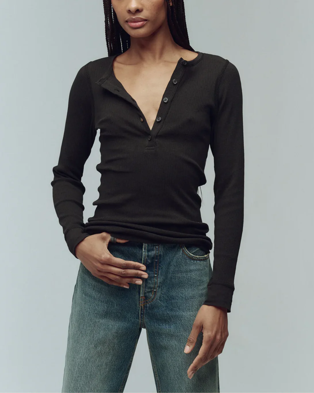 The Baby Rib Henley | Almost Black - Image 2