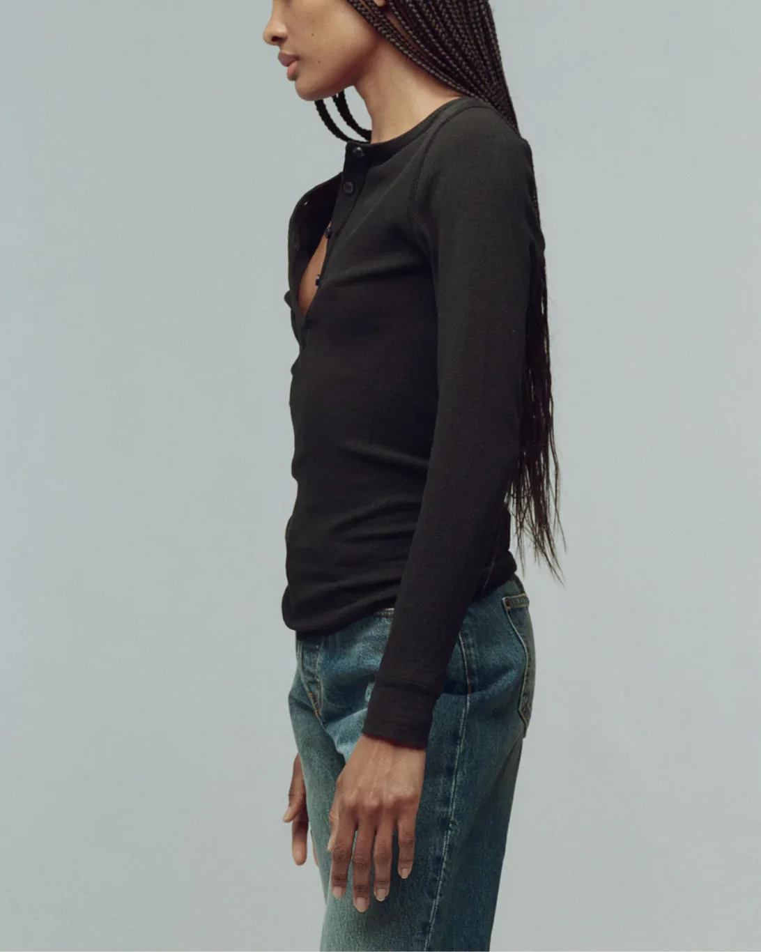 The Baby Rib Henley | Almost Black - Image 4