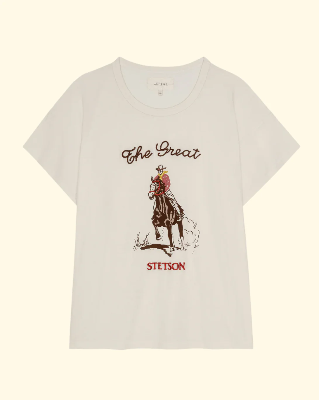 Boxy Crew W/ Stetson Graphic | Washed White
