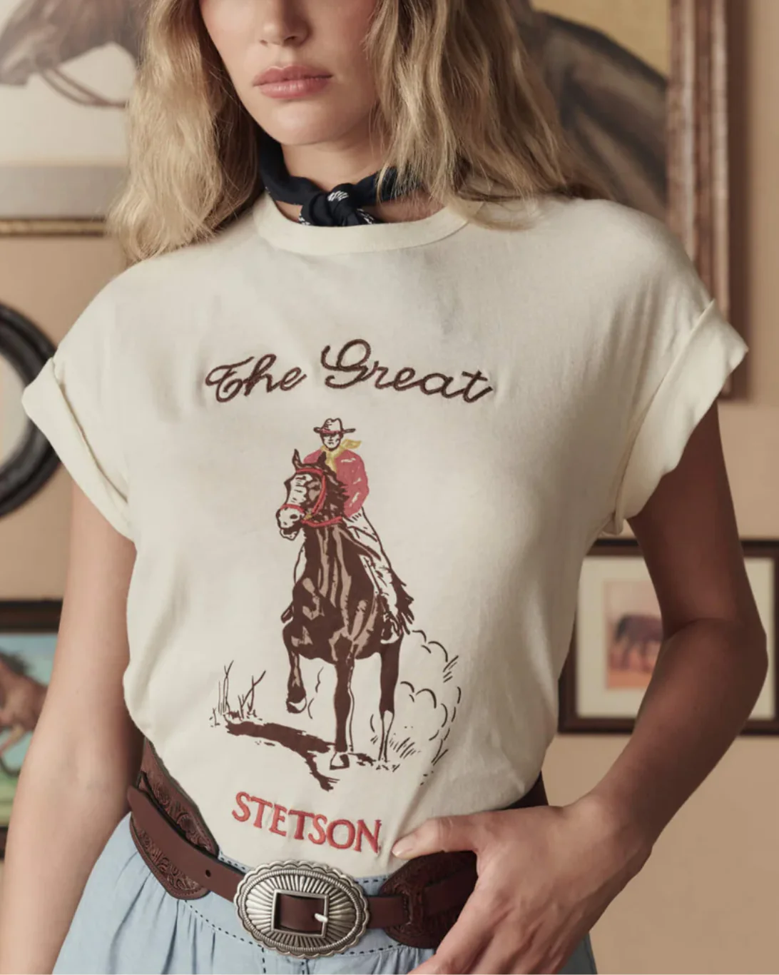 Boxy Crew W/ Stetson Graphic | Washed White - Image 3