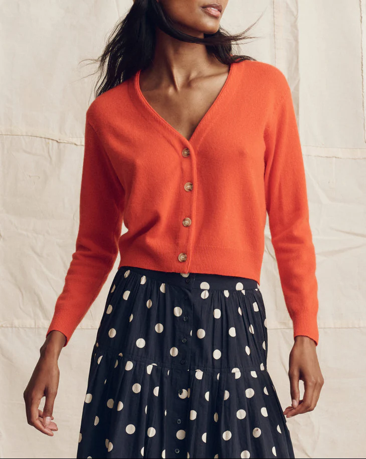 The Cashmere Tiny V Neck Cardigan | Hot Orange - Image 2