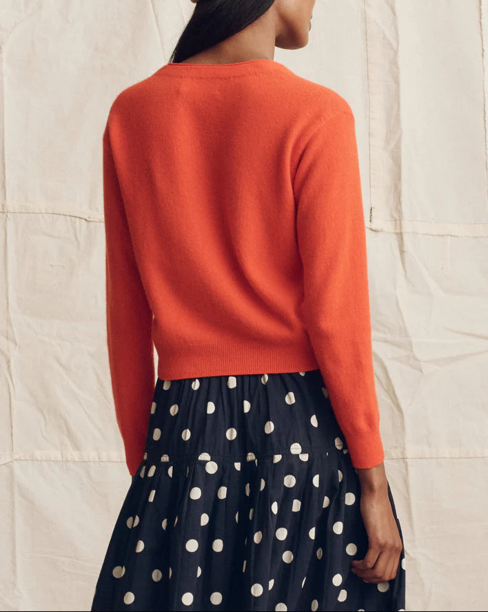 The Cashmere Tiny V Neck Cardigan | Hot Orange - Image 3