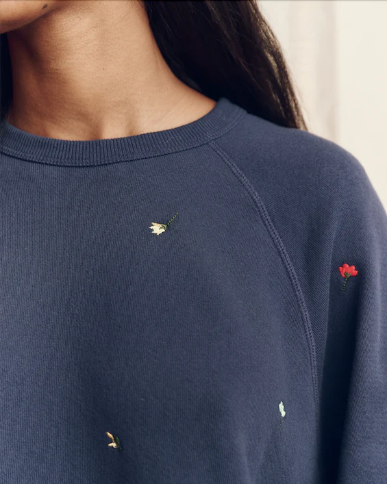 The College Sweatshirt | Navy with Tossed Floral Embroidery - Image 2