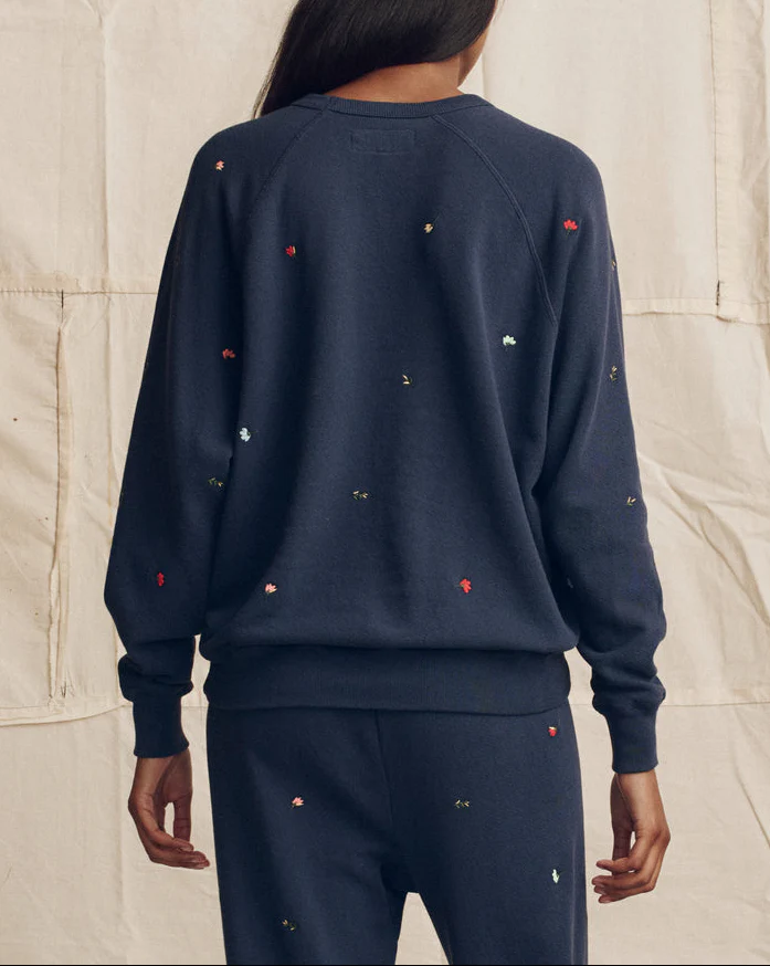 The College Sweatshirt | Navy with Tossed Floral Embroidery - Image 3