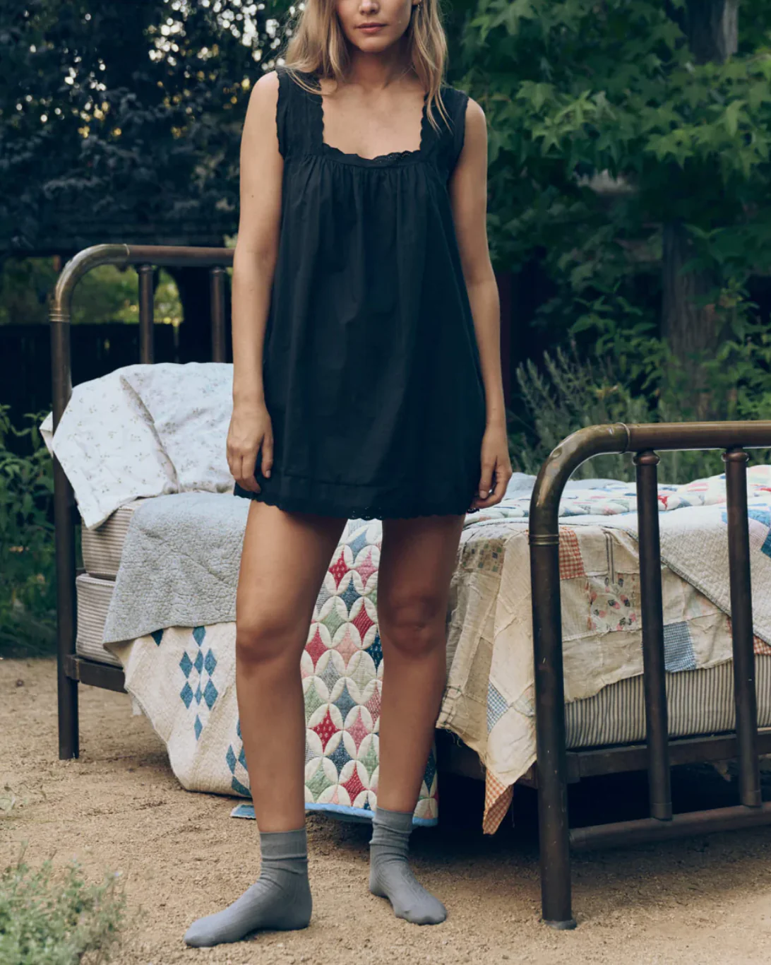 The Eyelet Mini Tank Dress | Black - Image 2