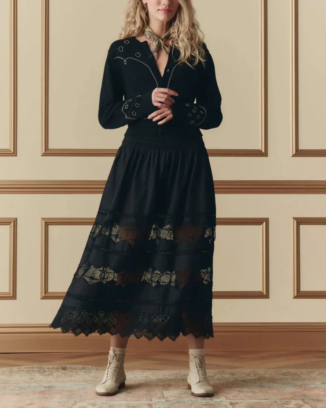 The Rosette Crochet Canary Skirt | Black - Image 2