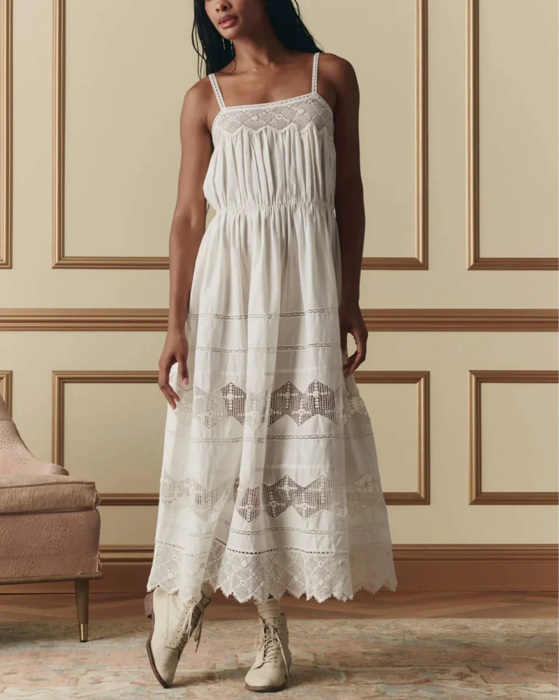 The Rosette Crochet Dress | Cream - Image 2