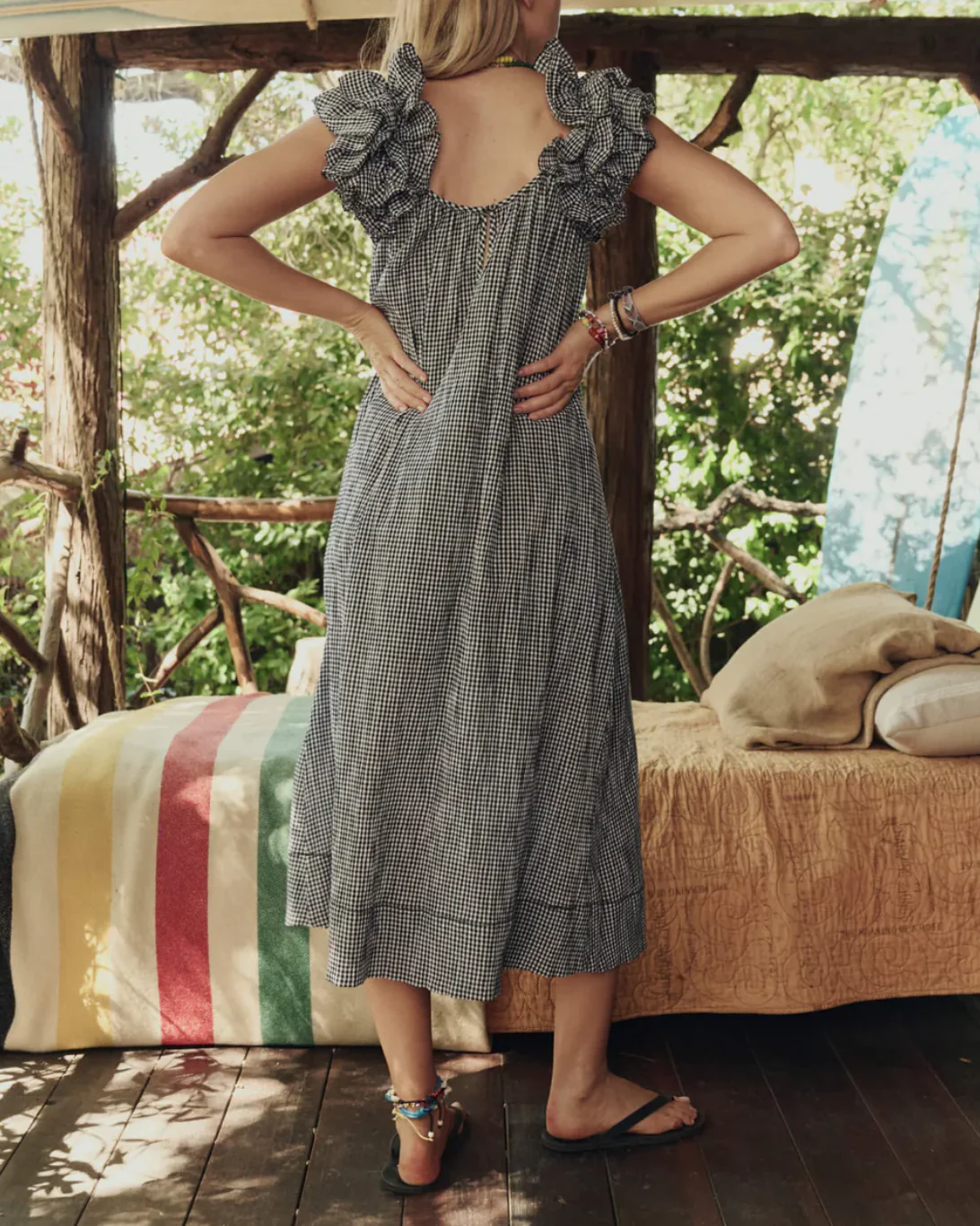 The Ruffle Coverup | Black & Cream Check - Image 3