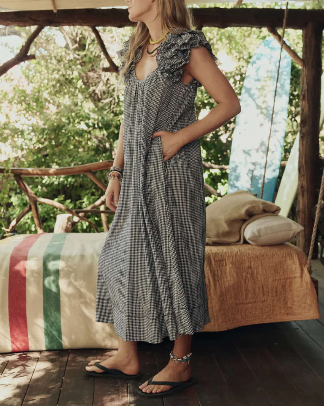 The Ruffle Coverup | Black & Cream Check - Image 4