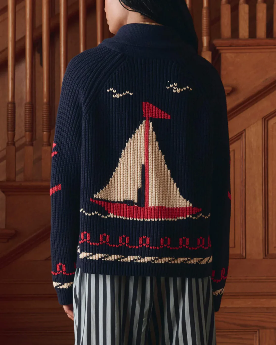 The Sailboat Lodge Cardigan | Dark Navy - Image 3