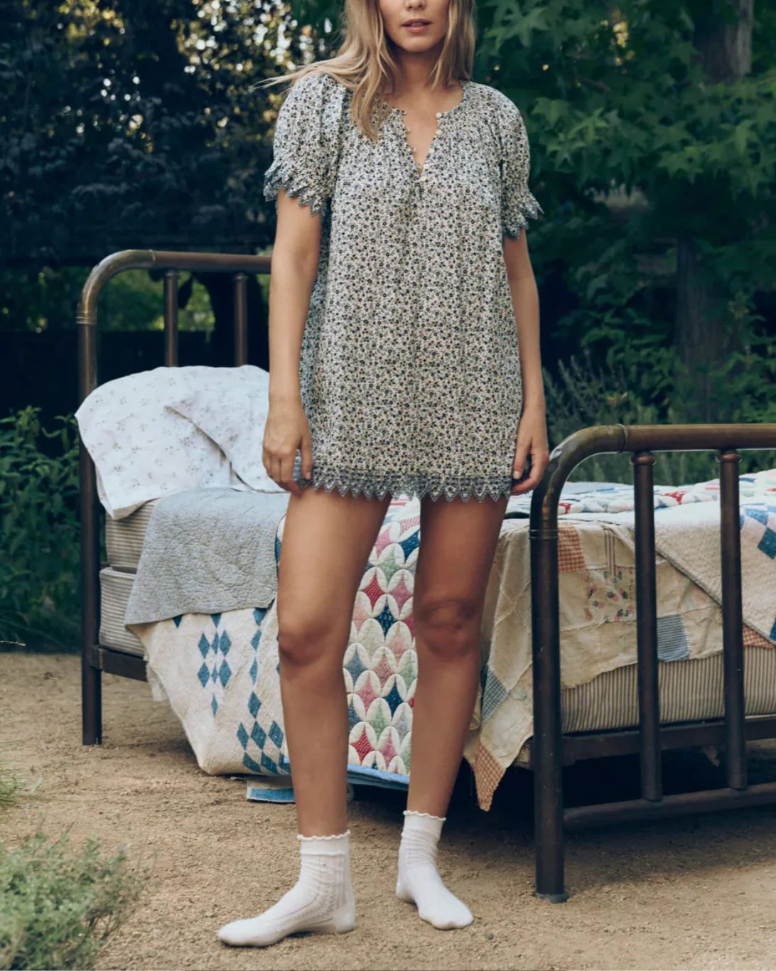 The Smocked Sleep Eyelet Dress | Bluebell Ditsy - Image 3
