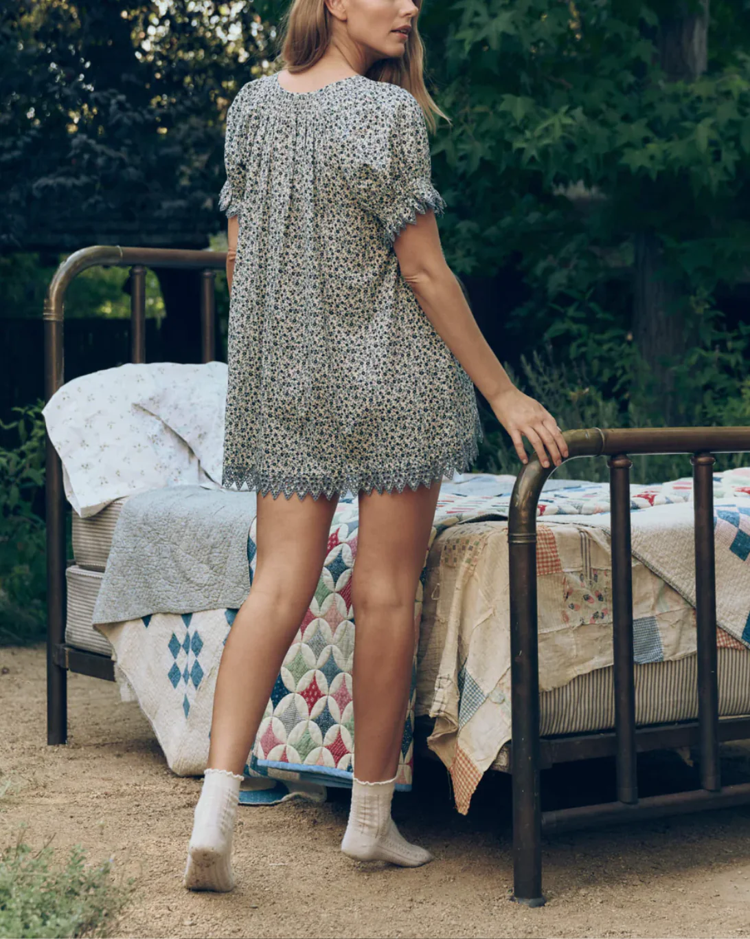 The Smocked Sleep Eyelet Dress | Bluebell Ditsy - Image 4