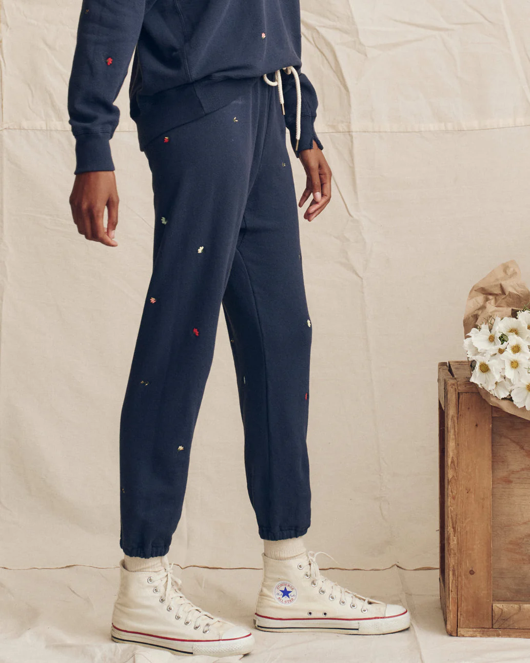 The Stadium Sweatpant | Navy with Tossed Floral Embroidery - Image 3