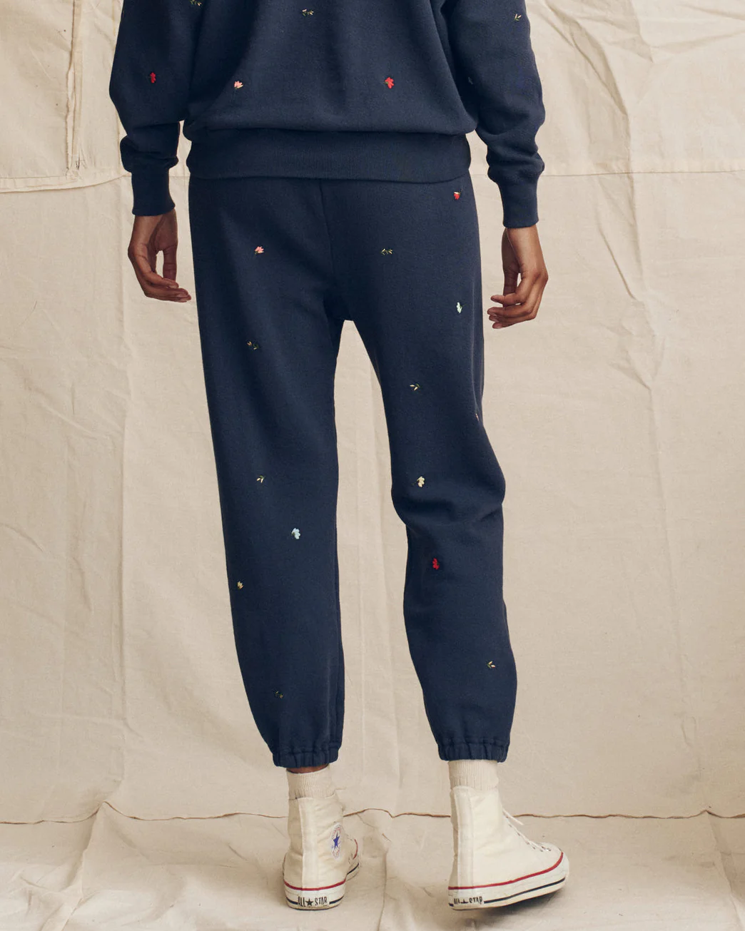 The Stadium Sweatpant | Navy with Tossed Floral Embroidery - Image 4