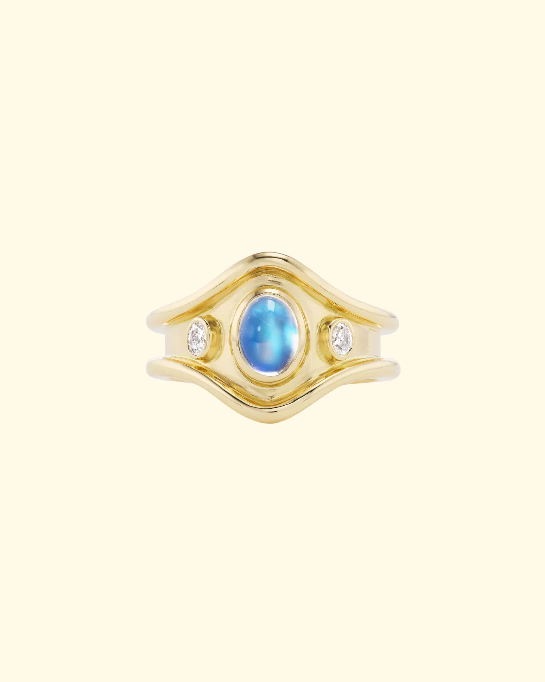 Three Stone Shelter Island Ring in Moonstone | 18k Yellow Gold - ONLINE ONLY