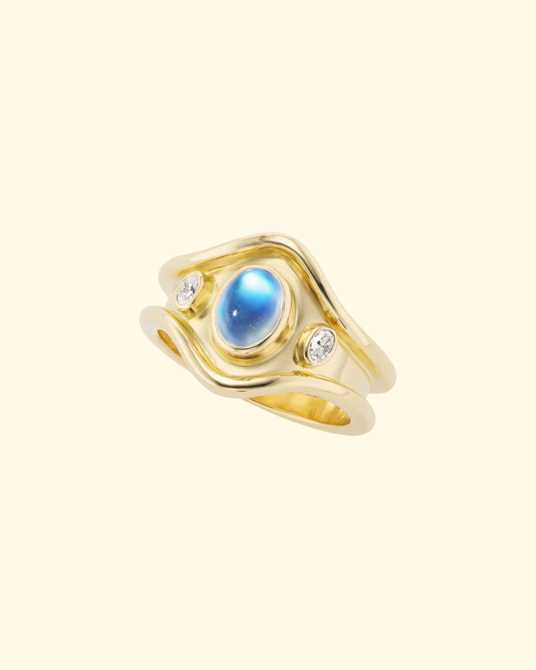 Three Stone Shelter Island Ring in Moonstone | 18k Yellow Gold - ONLINE ONLY - Image 2